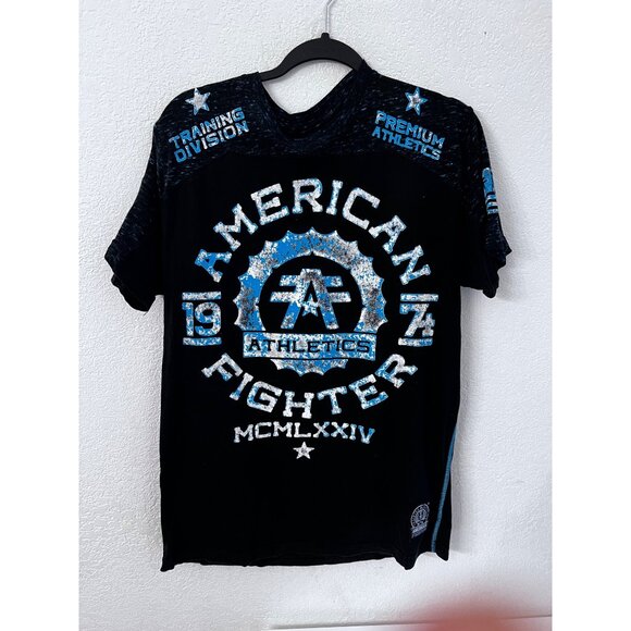 American Fighter Athletics Mens size Large T-Shirt Black/Blue Graphic Tee - Picture 1 of 5